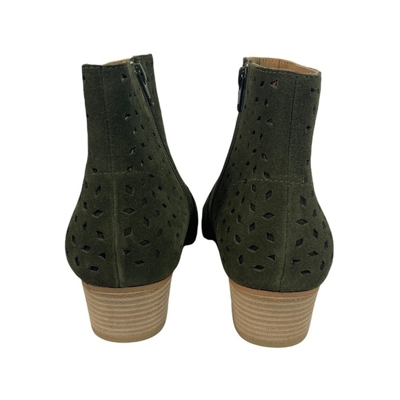 - NWOB Soludos Olive Green Lola Perforated Suede Block Heel Bootie Anthropologie - Picture 9 of 12